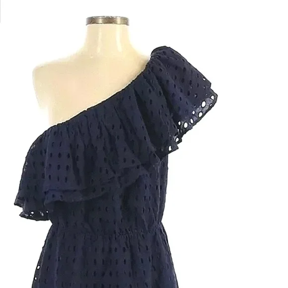 Chelsea & Theodore Navy One Shoulder Eyelet Dress Size L - Picture 9 of 9